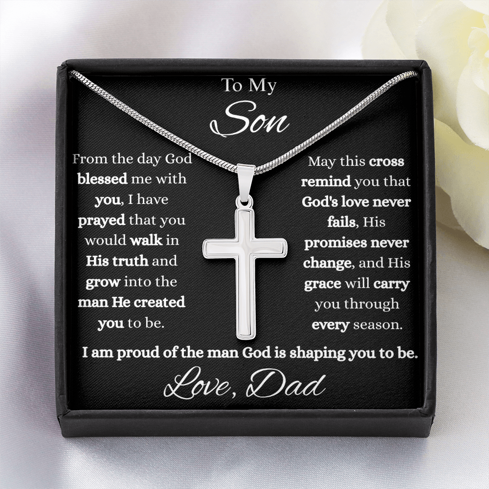 To My Son | Christian Cross Necklace from Dad | Faith-Inspired Gift for Son