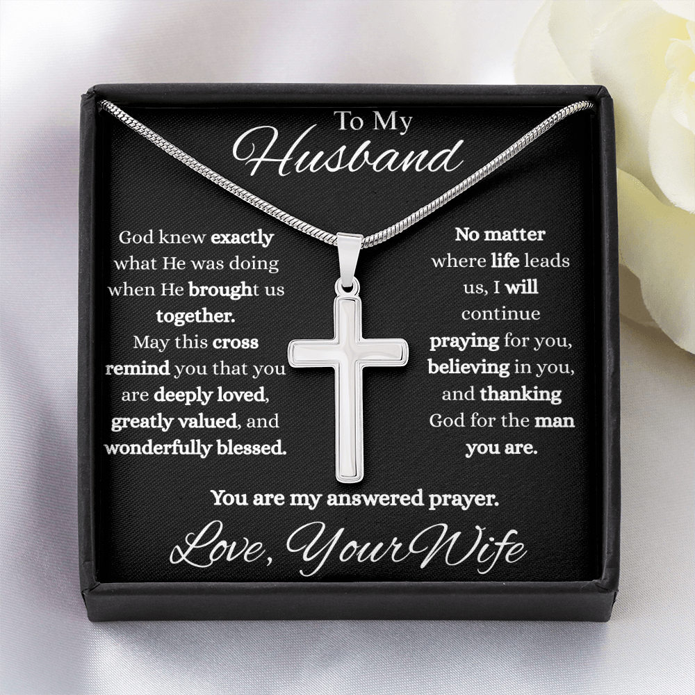 To My Husband Cross Necklace | Christian Gift from Wife | You Are My Answered Prayer
