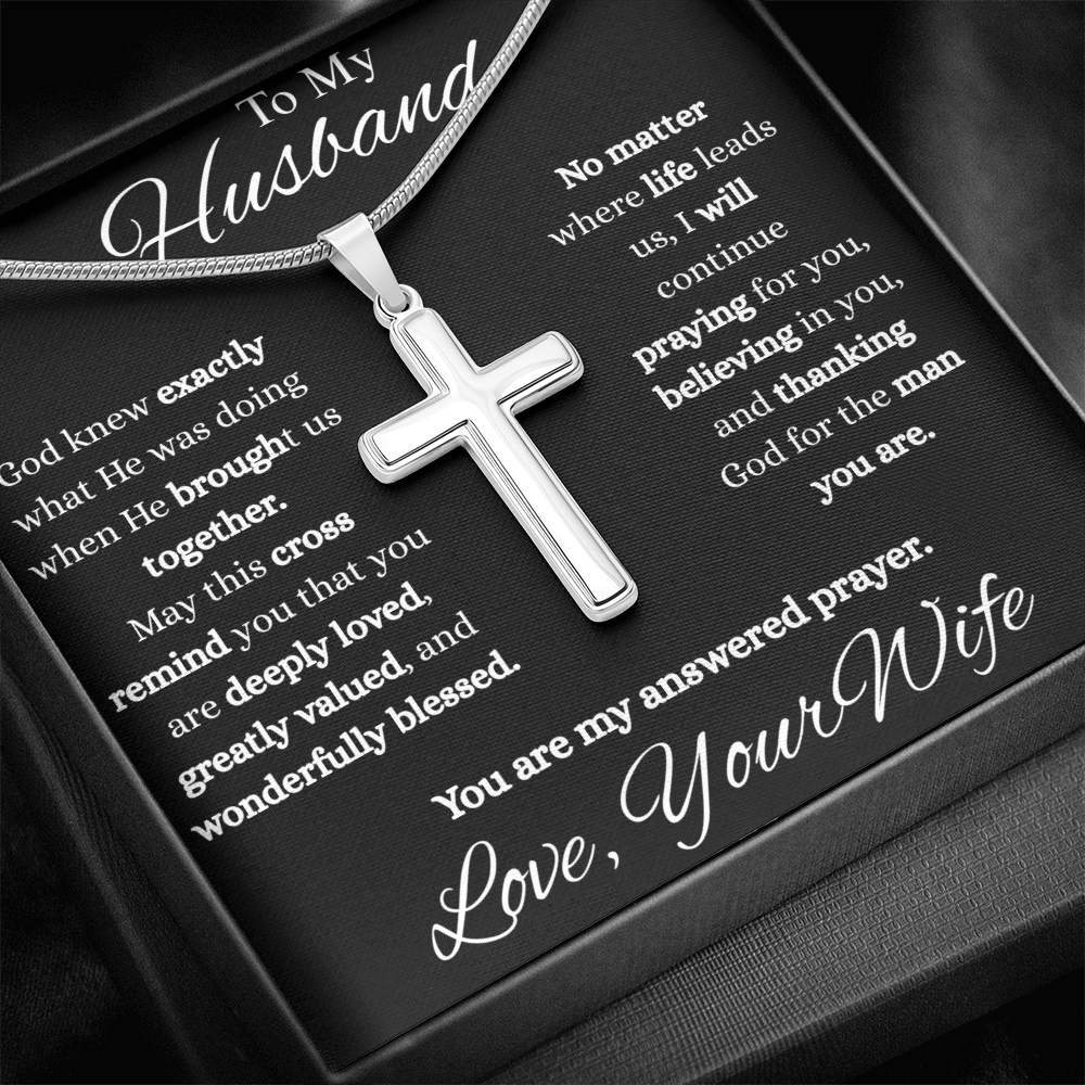 To My Husband Cross Necklace | Christian Gift from Wife | You Are My Answered Prayer