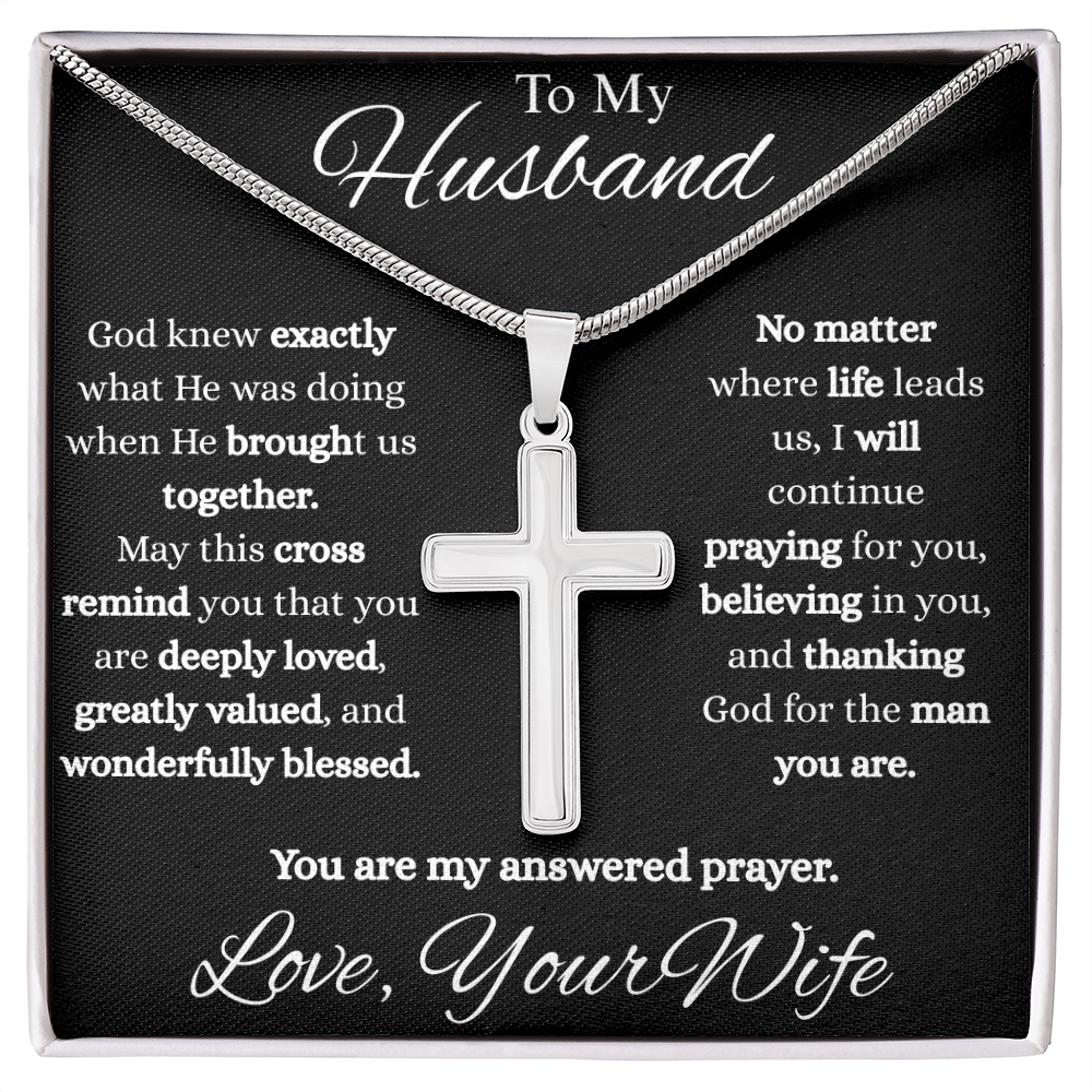 To My Husband Cross Necklace | Christian Gift from Wife | You Are My Answered Prayer