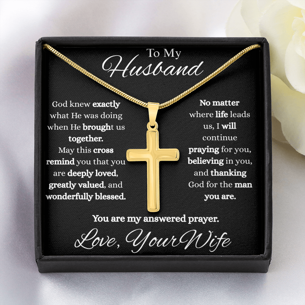 To My Husband Cross Necklace | Christian Gift from Wife | You Are My Answered Prayer