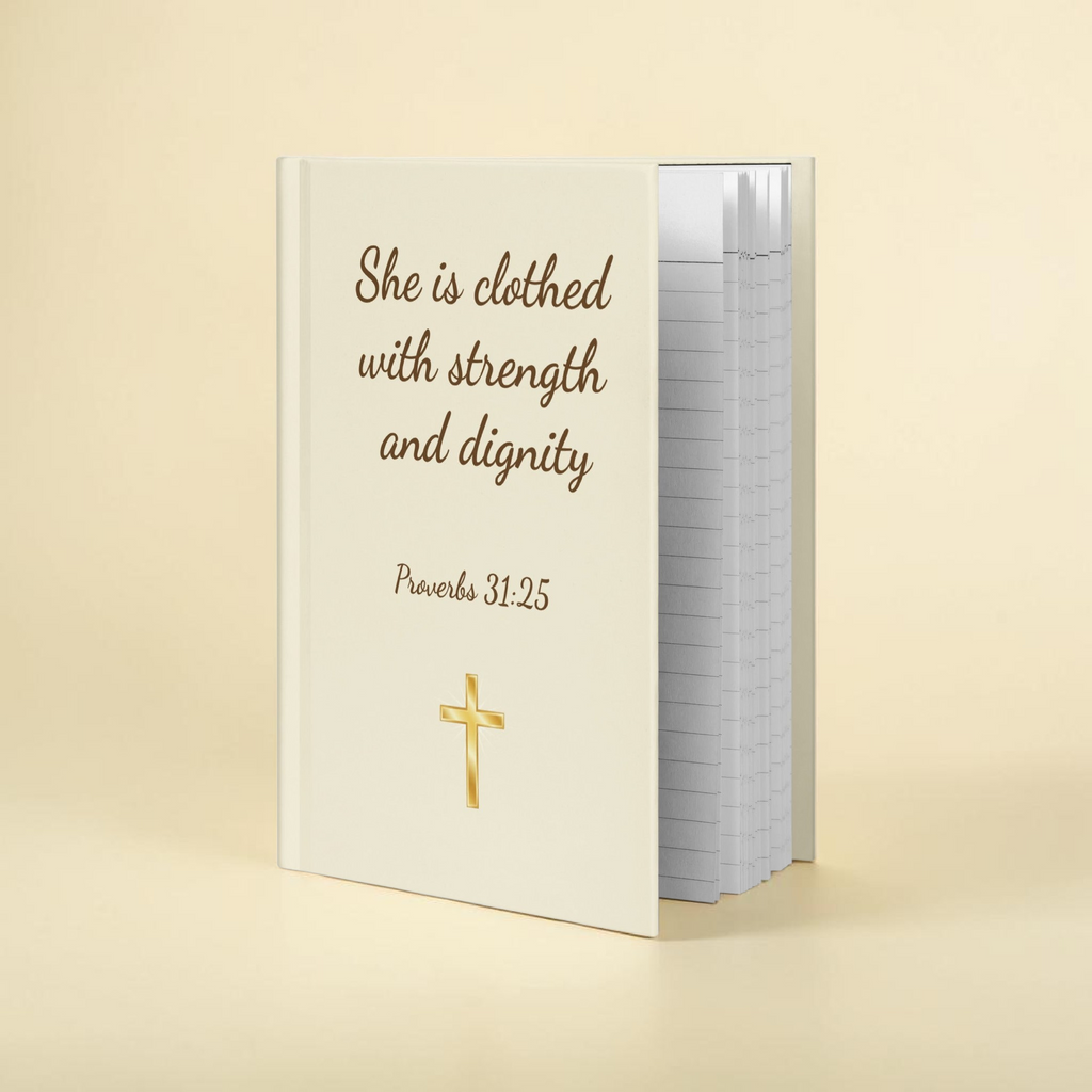 “She Is Clothed With Strength & Dignity” Christian Hardcover Journal – Proverbs 31:25 | Faith & Prayer Notebook