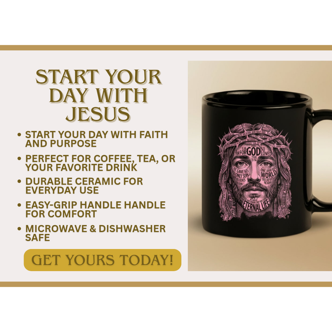Jesus Crown of Thorns Mug – Christian Faith Coffee Cup, Black Glossy Inspirational Gift