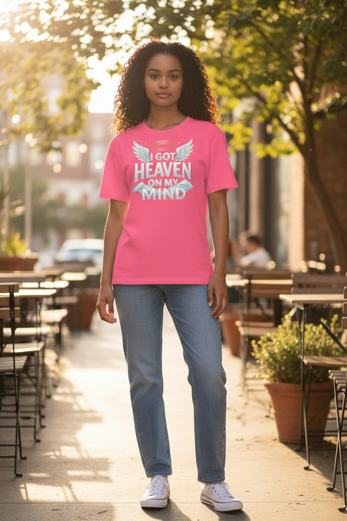 "I Got Heaven On My Mind” Christian T-Shirt – Faith-Based Inspirational Tee, Unisex | Heather Deep Teal, Aqua, Heather Kelly, Charity Pink, Steel Blue, Heather Aqua, Heather Team Purple, Sage, Heather Prism Lilac, Heather Carolina Blue
