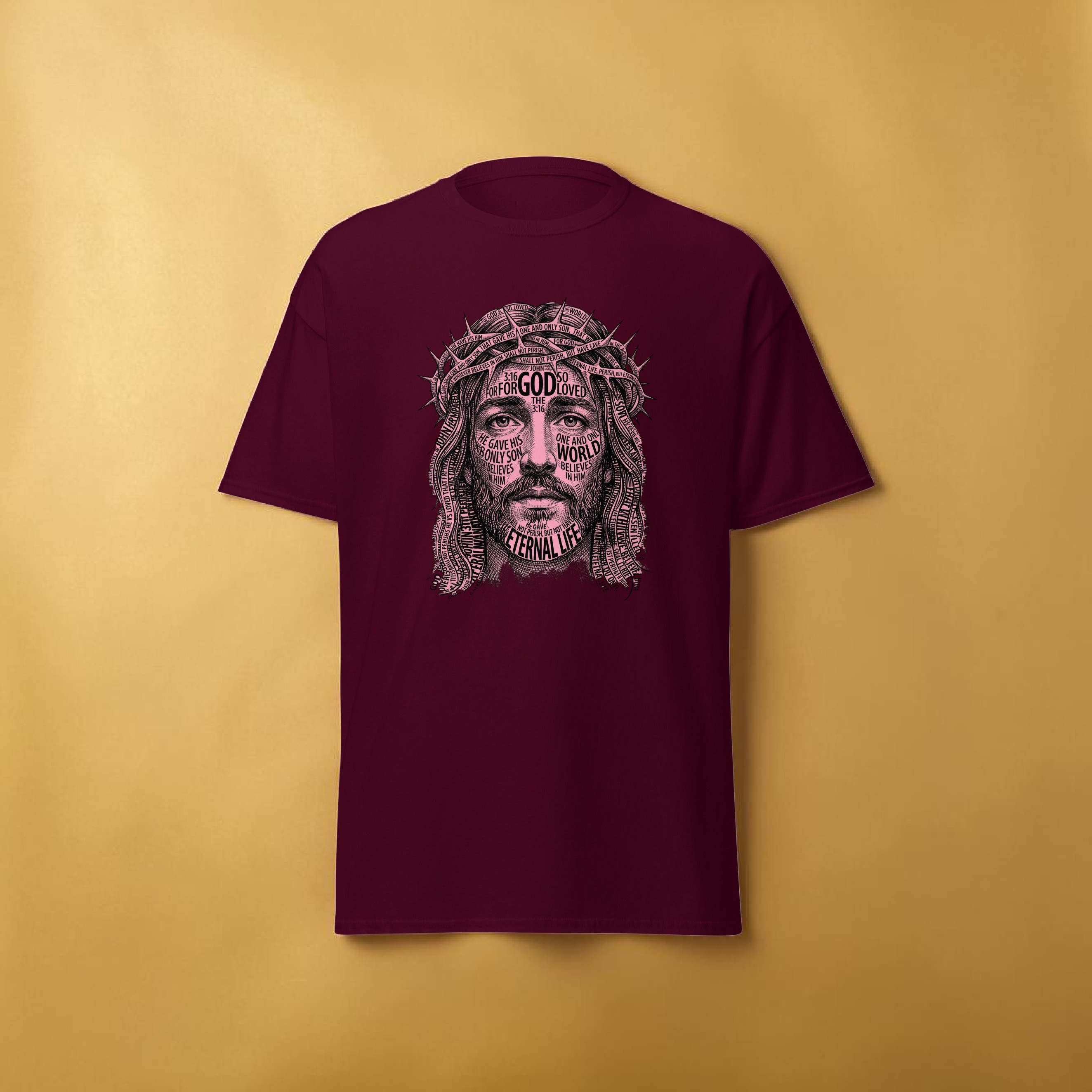 Jesus Face John 3:16 T-Shirt | Christian Graphic Tee | Faith-Based Unisex Shirt | Inspirational Bible Verse Apparel